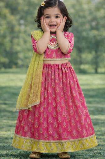 baby girl printed lehenga choli with dupatta set (ing-lgreenfoil)