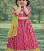 baby girl printed lehenga choli with dupatta set (ing-lgreenfoil)