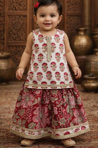 baby girl printed lehenga choli set (ing-lred)