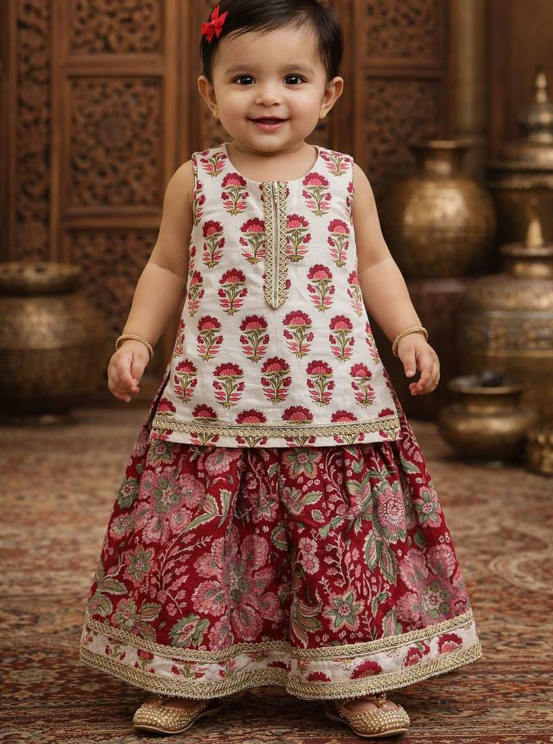 baby girl printed lehenga choli set (ing-lred)