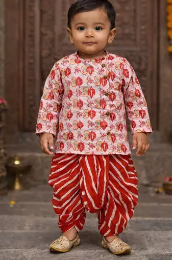 baby boy printed kurta dhoti set (inb-dhotired)