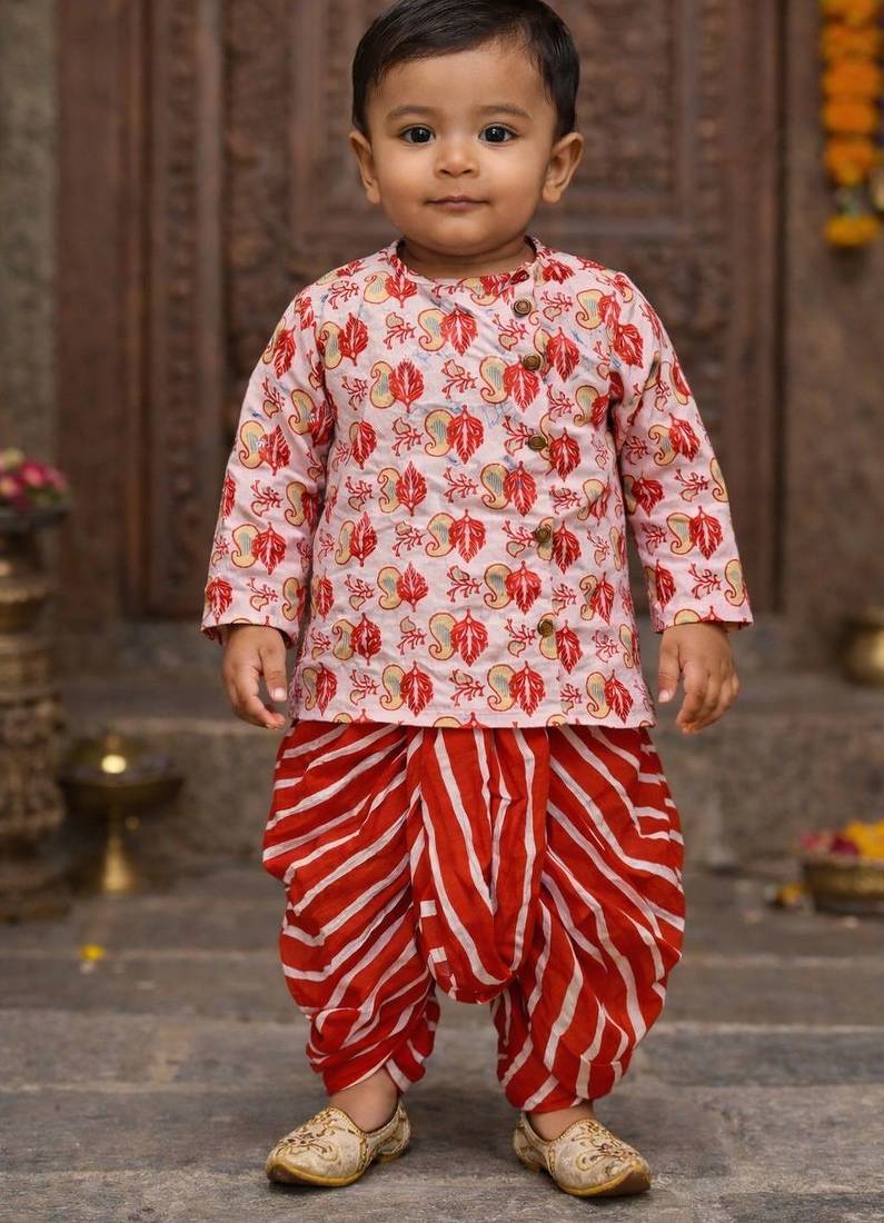 baby boy printed kurta dhoti set (inb-dhotired)