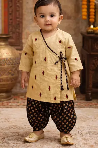 baby boy printed kurta dhoti set (inb-dhotibrown)