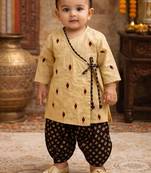 baby boy printed kurta dhoti set (inb-dhotibrown)