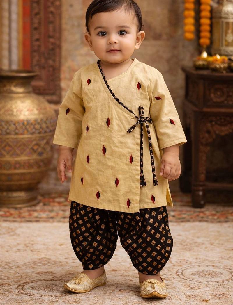 baby boy printed kurta dhoti set (inb-dhotibrown)