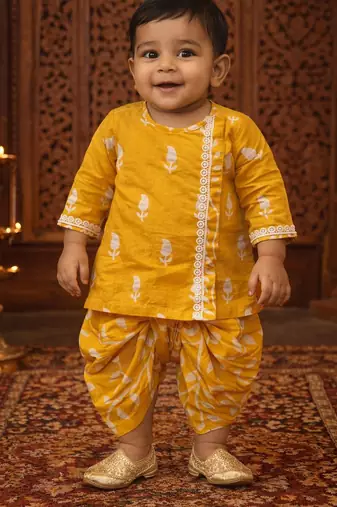 baby boy printed kurta dhoti set (inb-dhotiyellow)