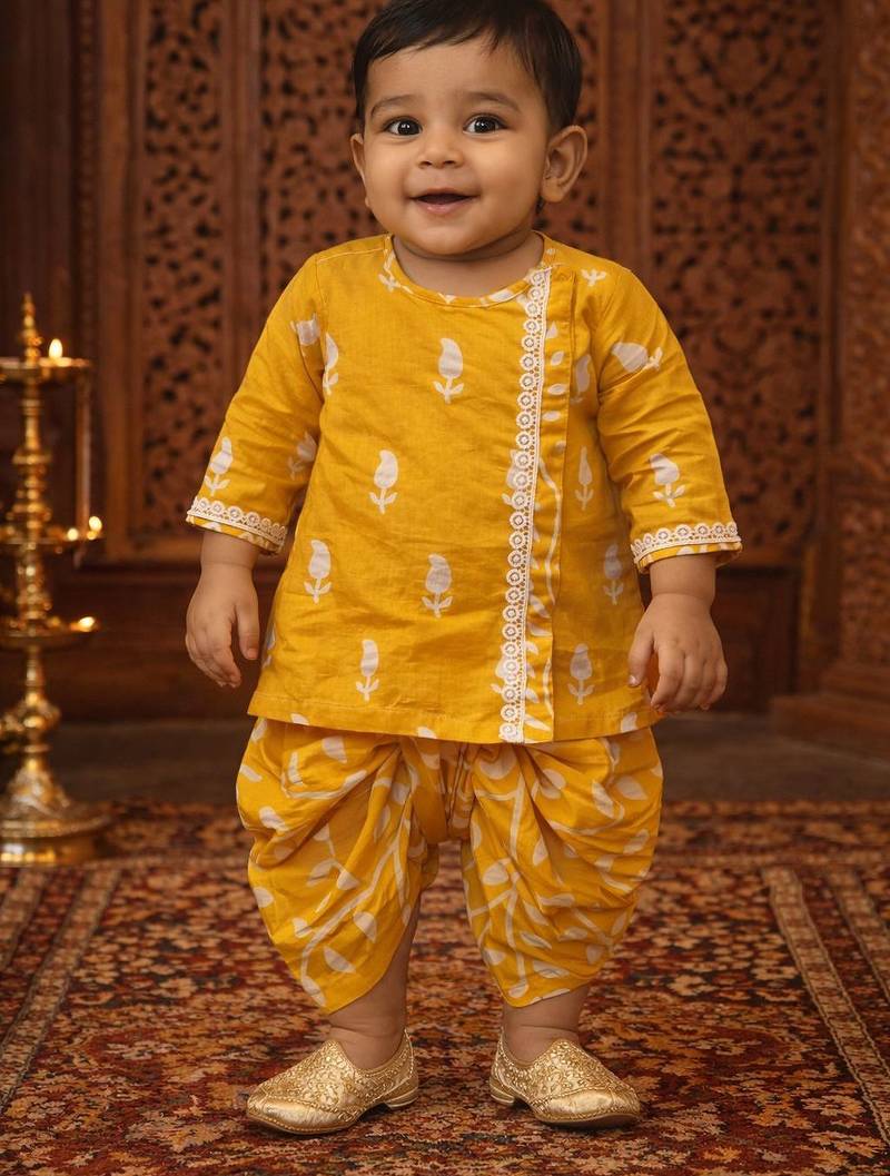 baby boy printed kurta dhoti set (inb-dhotiyellow)
