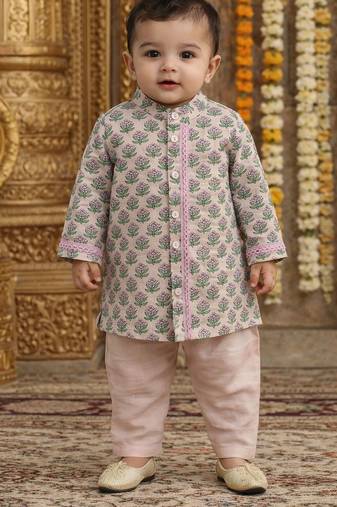 baby boy printed kurta pajama set (inb-pinkbooti)