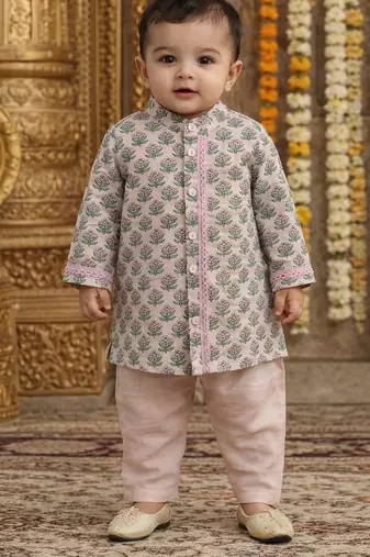 baby boy printed kurta pajama set (inb-pinkbooti)