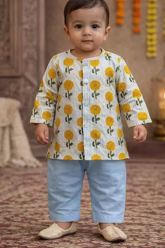 baby boy floral printed kurta pajama set (inb-bluestripes)