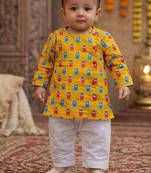 baby boy printed kurta pajama set (inb-yellowmoustache)
