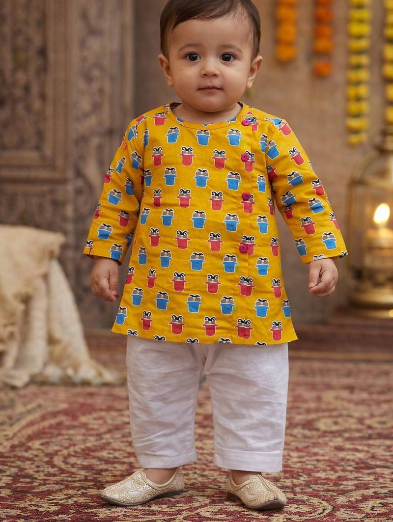 baby boy printed kurta pajama set (inb-yellowmoustache)