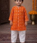 baby boy printed kurta pajama set (inb-orangedobby)