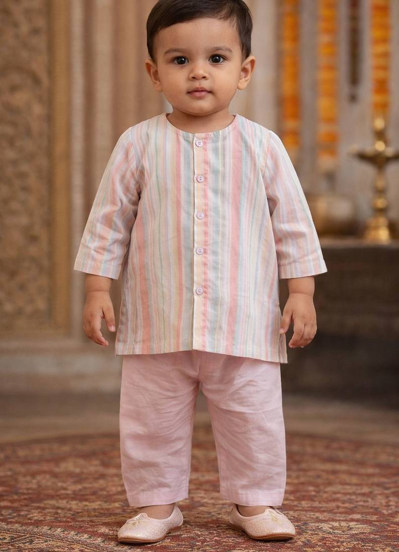 baby boy stripe kurta pajama set (inb-lurexstripes)