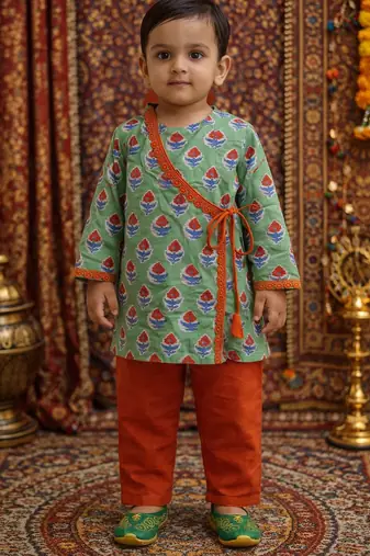 baby boy printed kurta pajama set (inb-greenred)