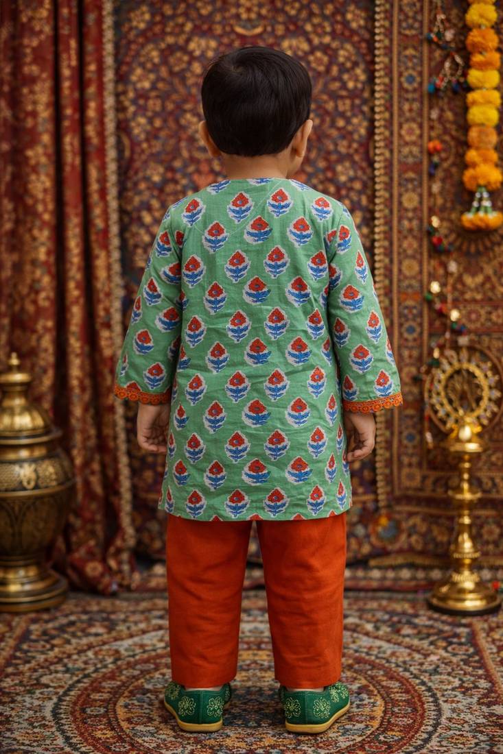 baby boy printed kurta pajama set (inb-greenred)