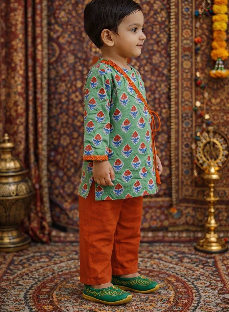 baby boy printed kurta pajama set (inb-greenred)