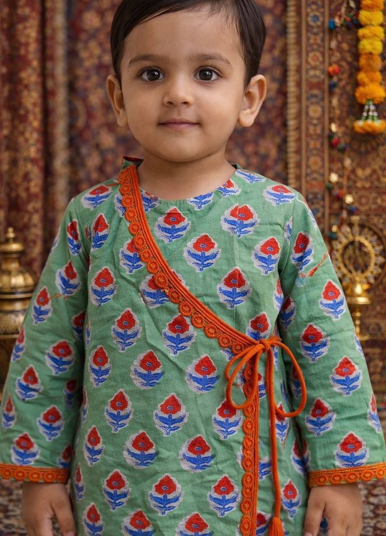 baby boy printed kurta pajama set (inb-greenred)