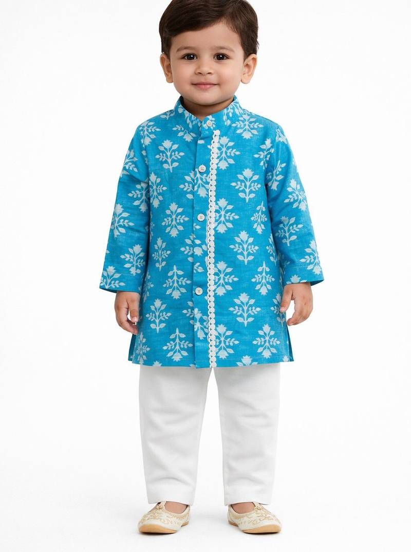 baby boy printed kurta pajama set (inb-bluebooti)
