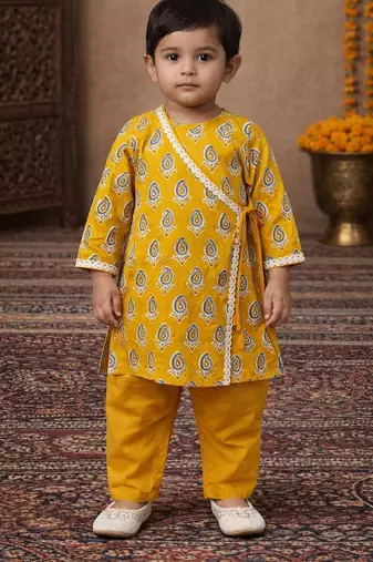 baby boy printed kurta pajama set (inb-yellowbooti)