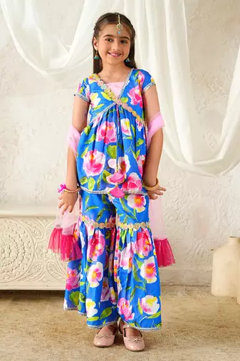 girls kurta & sharara with dupatta (sha-pinkwtrose)