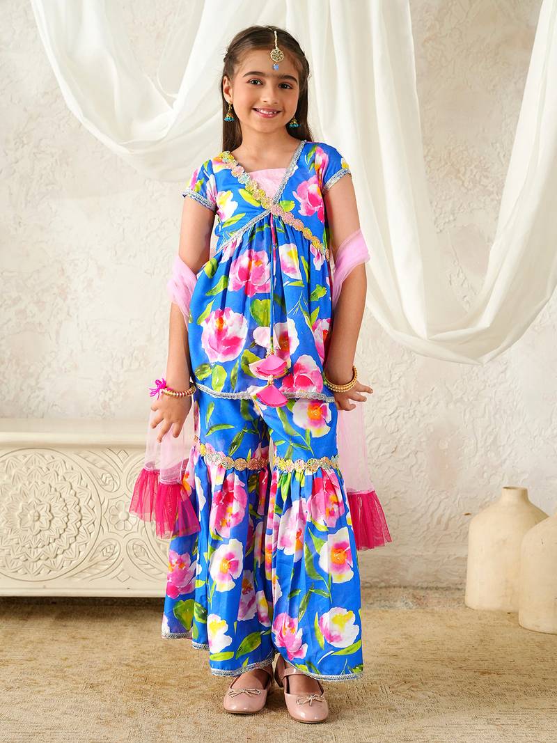 girls kurta & sharara with dupatta (sha-pinkwtrose)