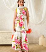 girls kurta & sharara with dupatta (sha-whiteviscos)