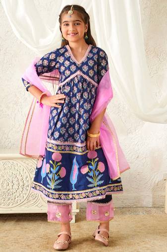 girls kurta & payjama with dupatta (ks-pinksunflower)