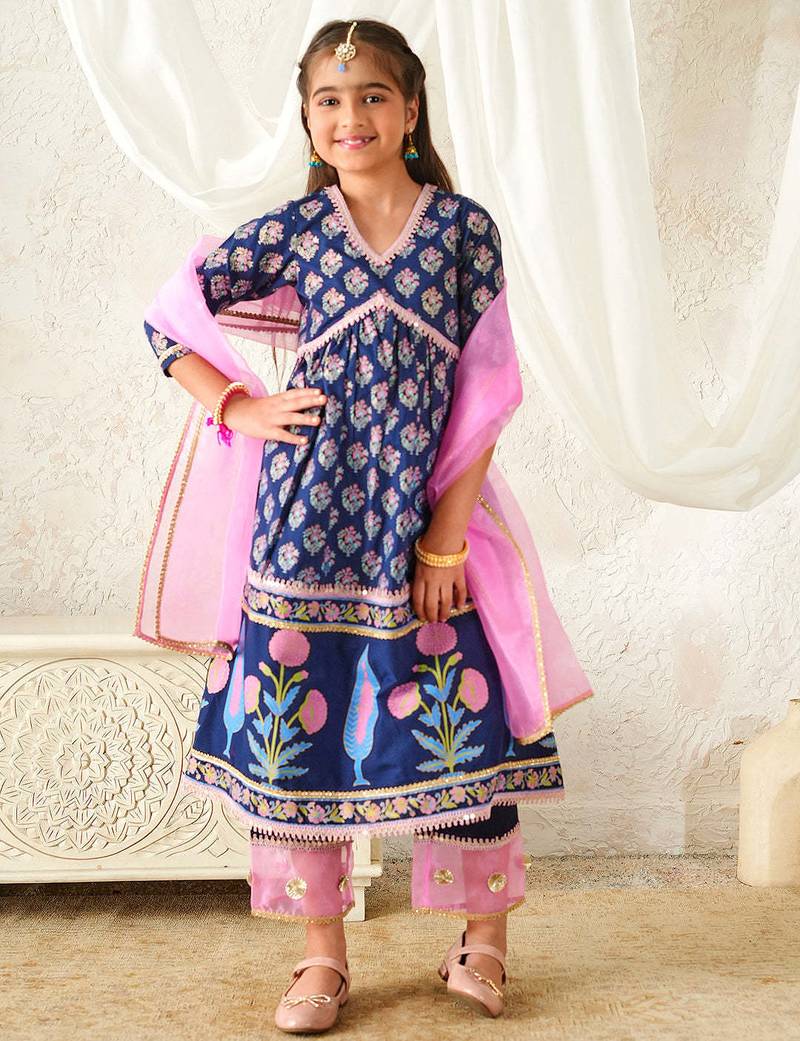 girls kurta & payjama with dupatta (ks-pinksunflower)