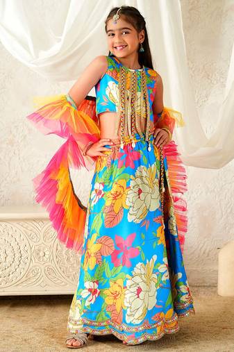 girls lehenga choli with dupatta (l-bluecrepe)