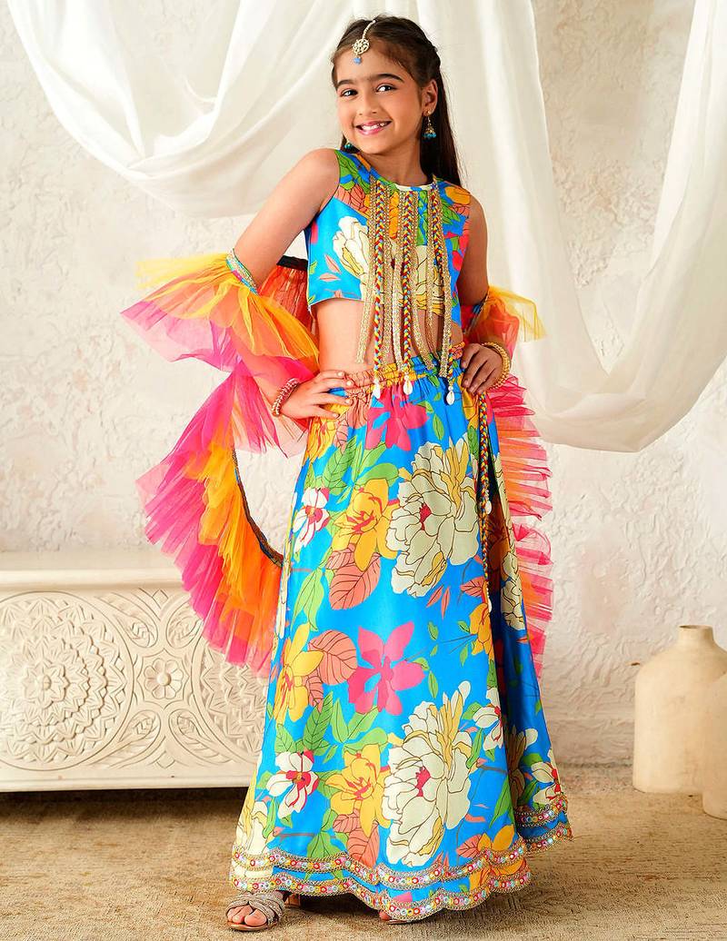 girls lehenga choli with dupatta (l-bluecrepe)