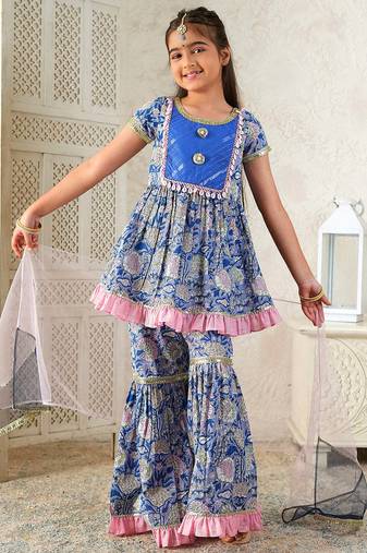 girls kurta & sharara with dupatta (sha-bluelurex)