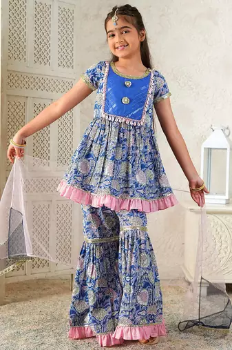 girls kurta & sharara with dupatta (sha-bluelurex)