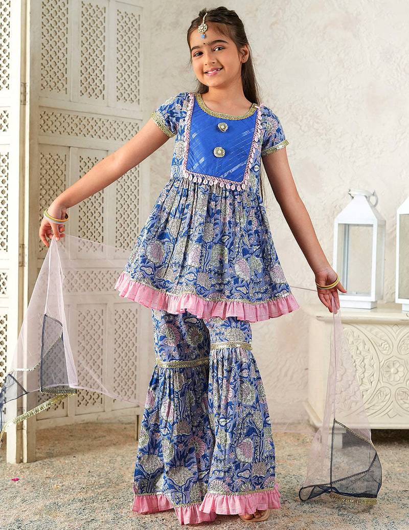girls kurta & sharara with dupatta (sha-bluelurex)