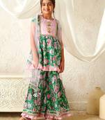 girls kurta & sharara with dupatta (sha-greenlurex)