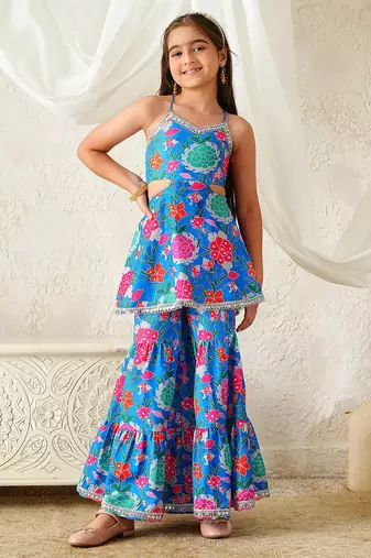 girls kurta & sharara set (sha-bluevoile)