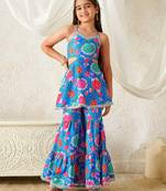 girls kurta & sharara set (sha-bluevoile)