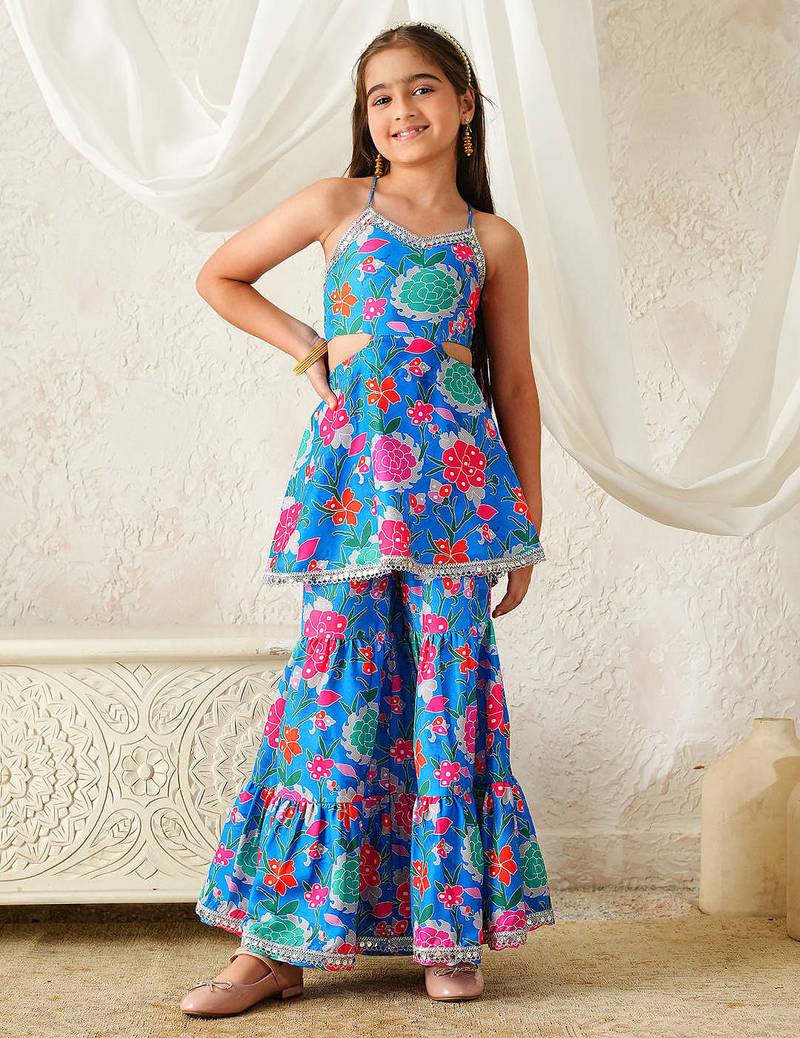 girls kurta & sharara set (sha-bluevoile)