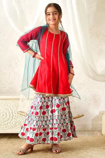 girls kurta & sharara with dupatta (sha-redrayon)