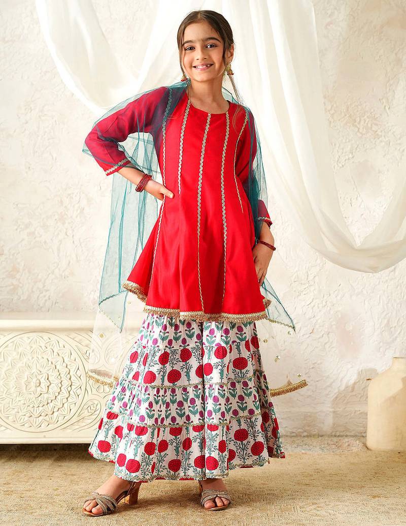 girls kurta & sharara with dupatta (sha-redrayon)