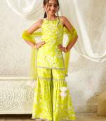 girls kurta & sharara with dupatta (sha-limemuslin)
