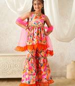 girls kurta & sharara with dupatta (sha-orangemuslin)