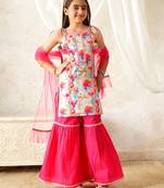 girls kurta & sharara with dupatta (sha-pinkmuslin)