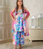 girls kurta & sharara with dupatta (sha-skybluemuslin)