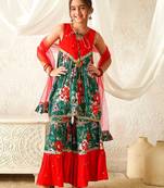 girls kurta & sharara with dupatta (sha-redgreenmirror)