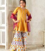 girls kurta & sharara with dupatta (sha-mustardrayon)