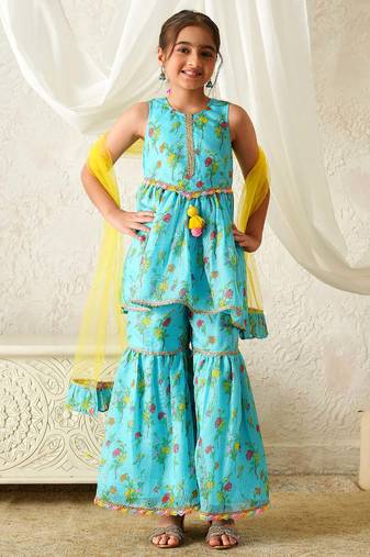 girls kurta & sharara with dupatta (sha-turqkota)