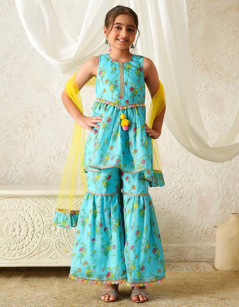 girls kurta & sharara with dupatta (sha-turqkota)