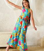 girls kurta & sharara with dupatta (sha-bluemuslin)