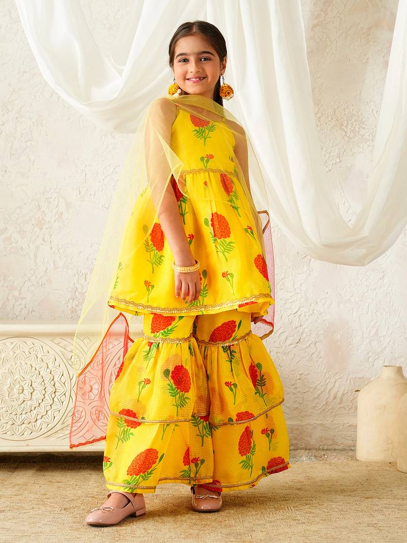 girls kurta & sharara with dupatta (sha-ylredrose)